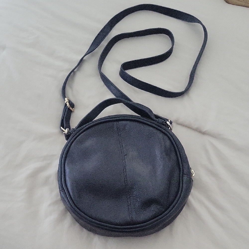 Round Black Leather Crossbody Bag